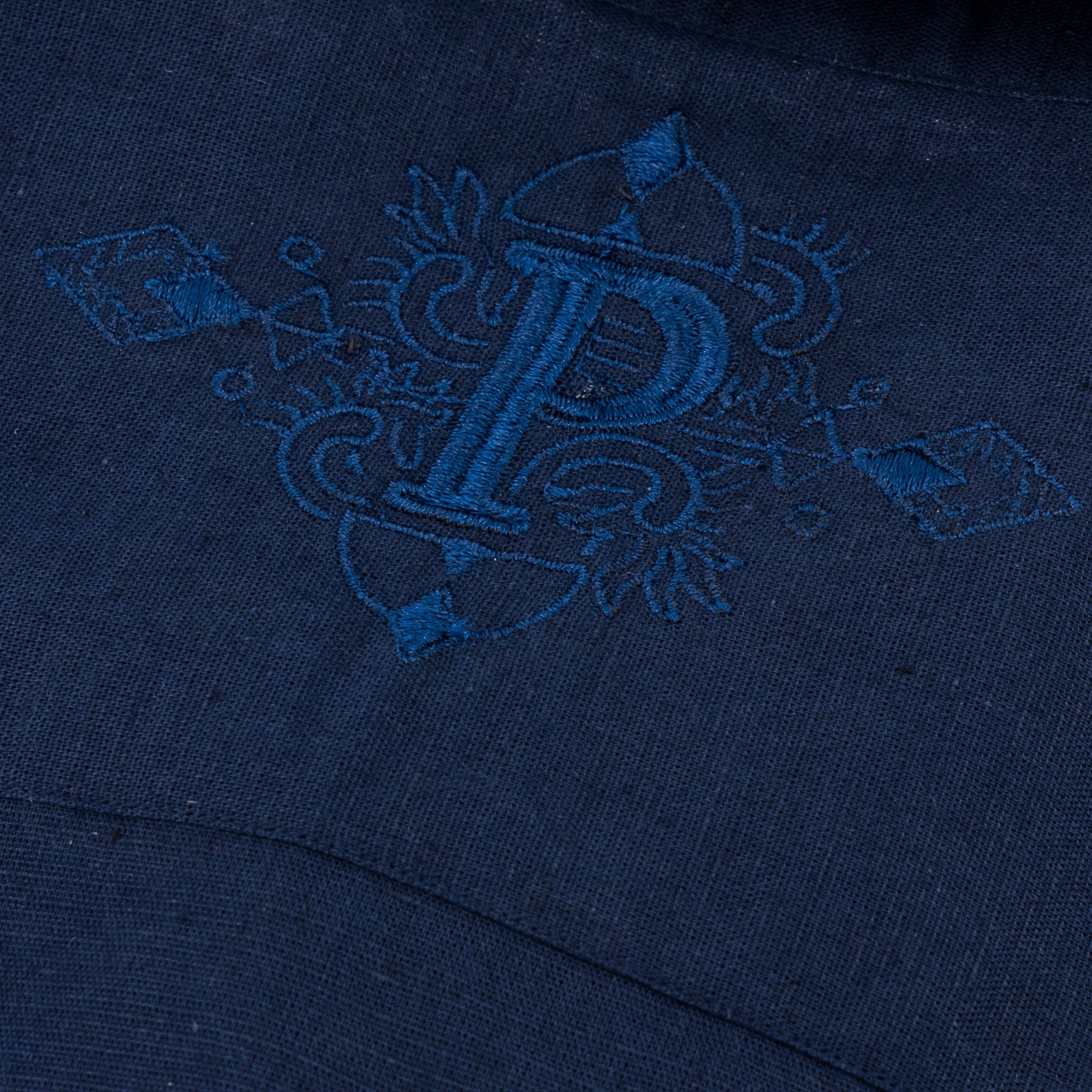 Classic Paisley- Navy Gold Long Sleeve Cotton Linen Embroidered Men's Shirt