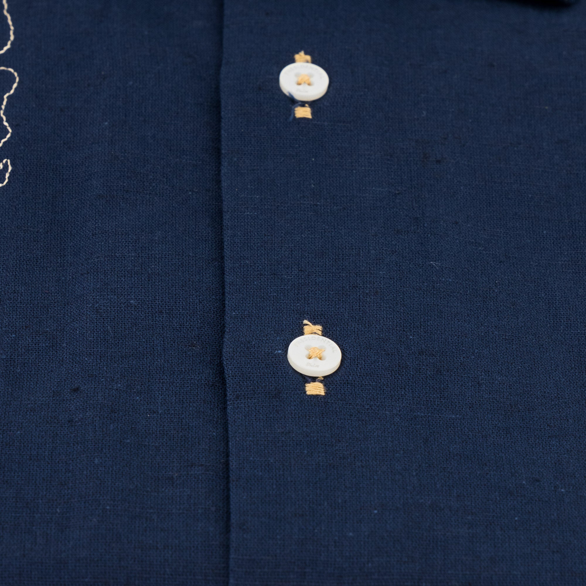 Classic Paisley- Navy Gold Long Sleeve Cotton Linen Embroidered Men's Shirt