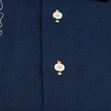 Classic Paisley- Navy Gold Long Sleeve Cotton Linen Embroidered Men's Shirt