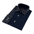 Classic Paisley- Navy Gold Long Sleeve Cotton Linen Embroidered Men's Shirt