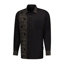 Classic Paisley- Black Gold Long Sleeve Cotton Linen Embroidered Men's Shirt