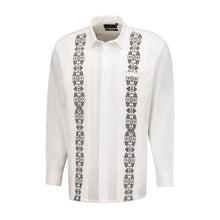 Presidential Style - White Gold Long Sleeve Cotton Linen Embroidered Men's Shirt