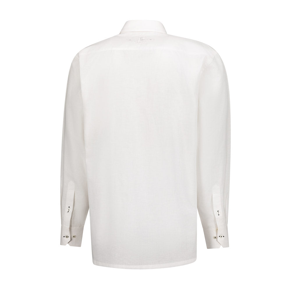Presidential Style - White Gold Long Sleeve Cotton Linen Embroidered Men's Shirt
