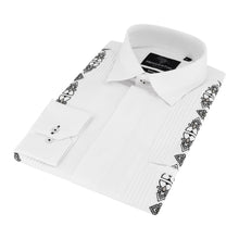 Presidential Style - White Gold Long Sleeve Cotton Linen Embroidered Men's Shirt