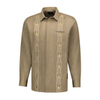 Presidential Style - Olive Long Sleeve Linen Cotton Embroidered Men's Shirt