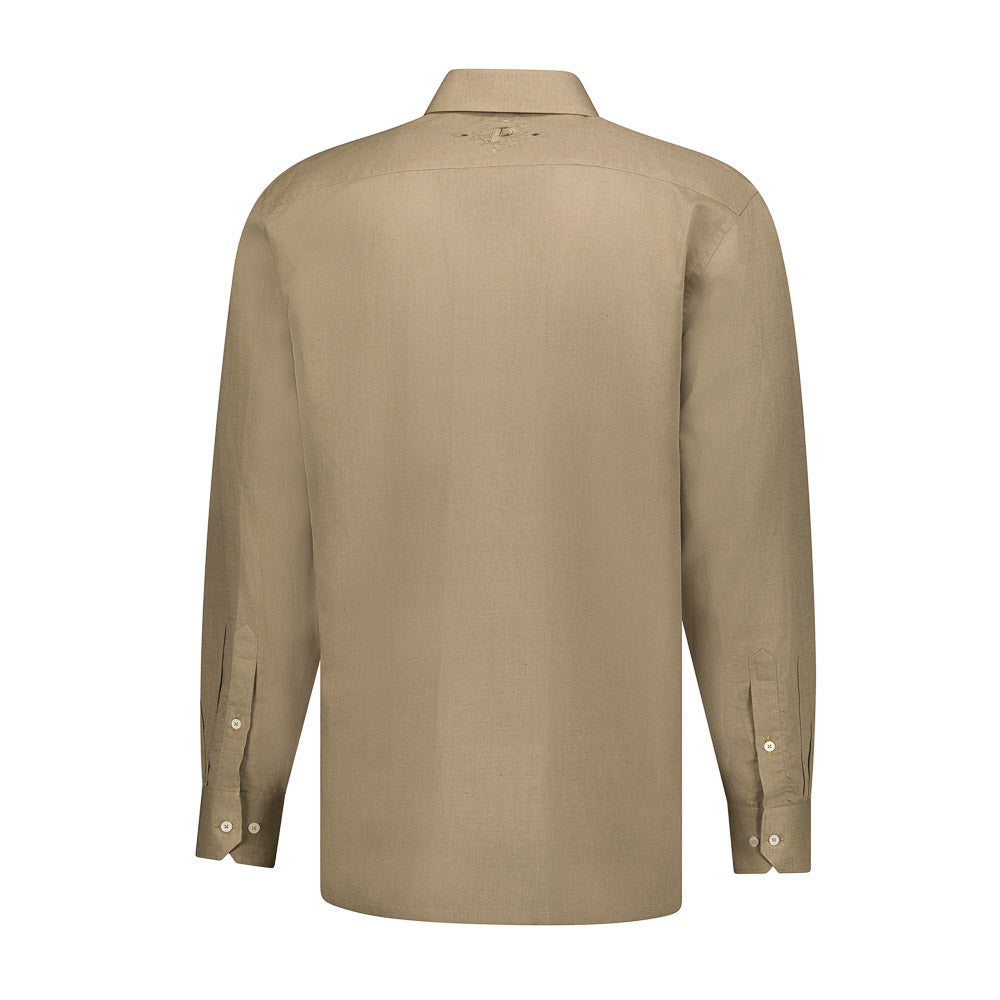 Presidential Style - Olive Long Sleeve Linen Cotton Embroidered Men's Shirt