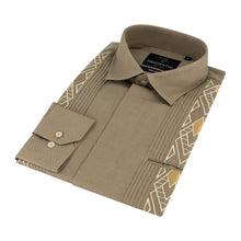 Presidential Style - Olive Long Sleeve Linen Cotton Embroidered Men's Shirt