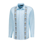 Presidential Style - Light Blue Long Sleeve Linen Cotton Embroidered Men's Shirt