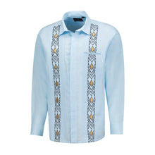 Presidential Style - Light Blue Long Sleeve Linen Cotton Embroidered Men's Shirt