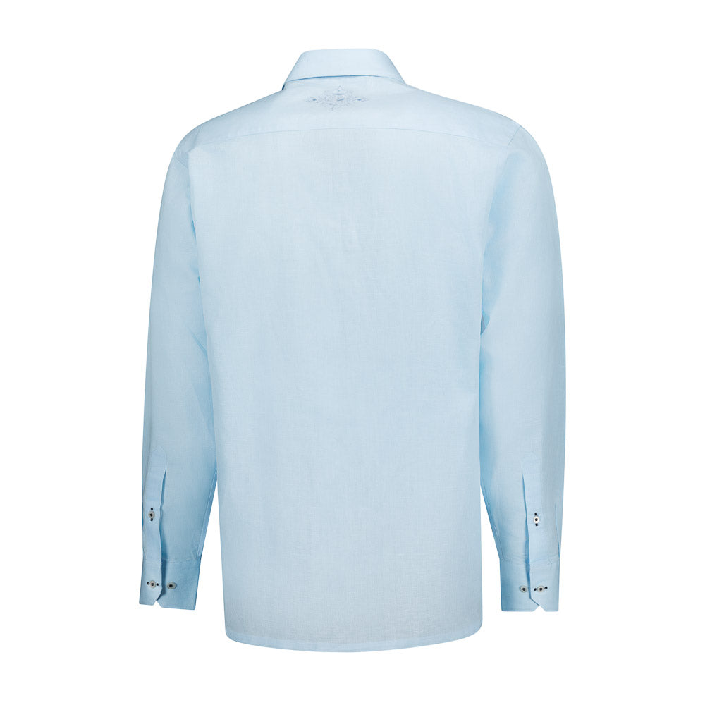 Presidential Style - Light Blue Long Sleeve Linen Cotton Embroidered Men's Shirt