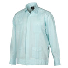 Light Blue Sky Long Sleeve Cuban Multi-Pocket Cotton Linen Shirt