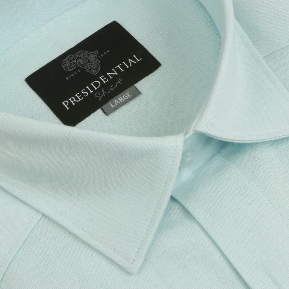 Light Blue Sky Long Sleeve Cuban Multi-Pocket Cotton Linen Shirt