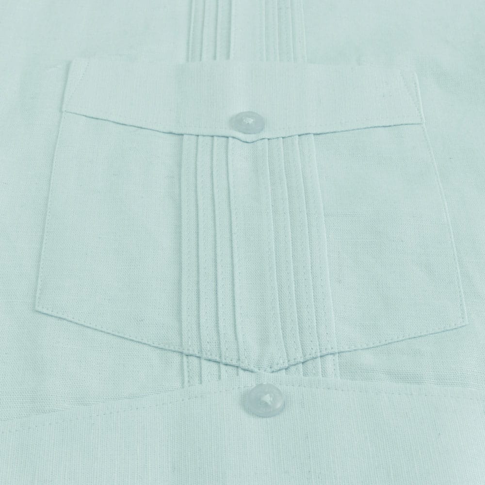 Light Blue Sky Long Sleeve Cuban Multi-Pocket Cotton Linen Shirt