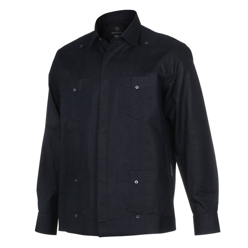 Midnight Sky Long Sleeve Cuban Multi-Pocket Cotton Linen Shirt