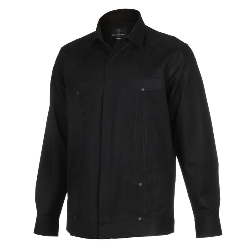 Black Sky Long Sleeve Cuban Multi-Pocket Cotton Linen Shirt