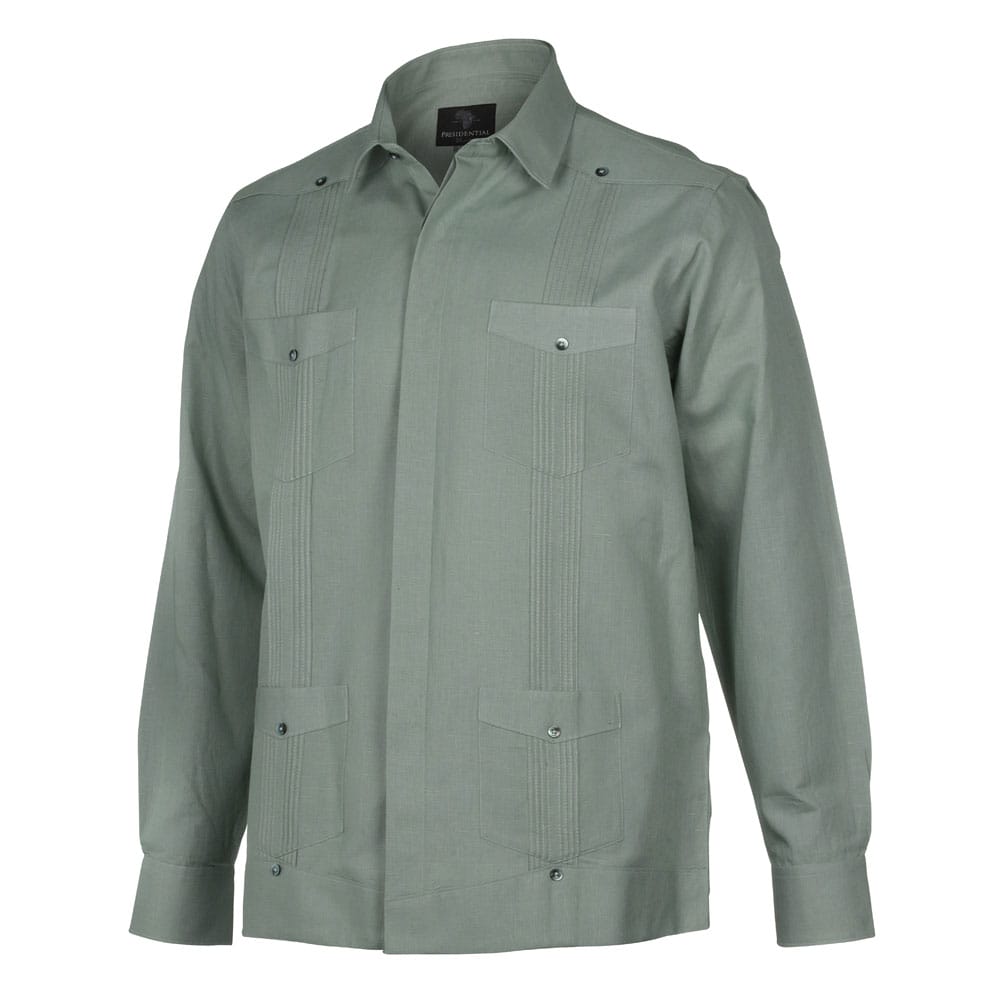 Sage Sky Long Sleeve Cuban Multi-Pocket Cotton Linen Shirt