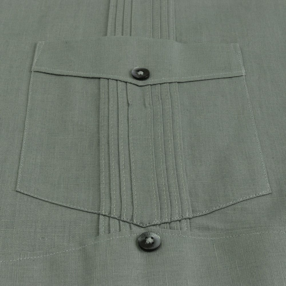 Sage Sky Long Sleeve Cuban Multi-Pocket Cotton Linen Shirt