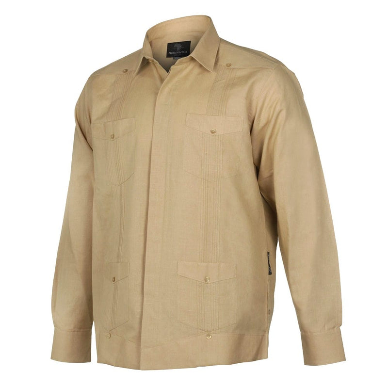 Khaki Sky Long Sleeve Cuban Multi-Pocket Cotton Linen Shirt