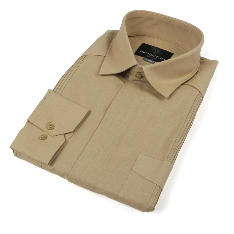 Khaki Sky Long Sleeve Cuban Multi-Pocket Cotton Linen Shirt