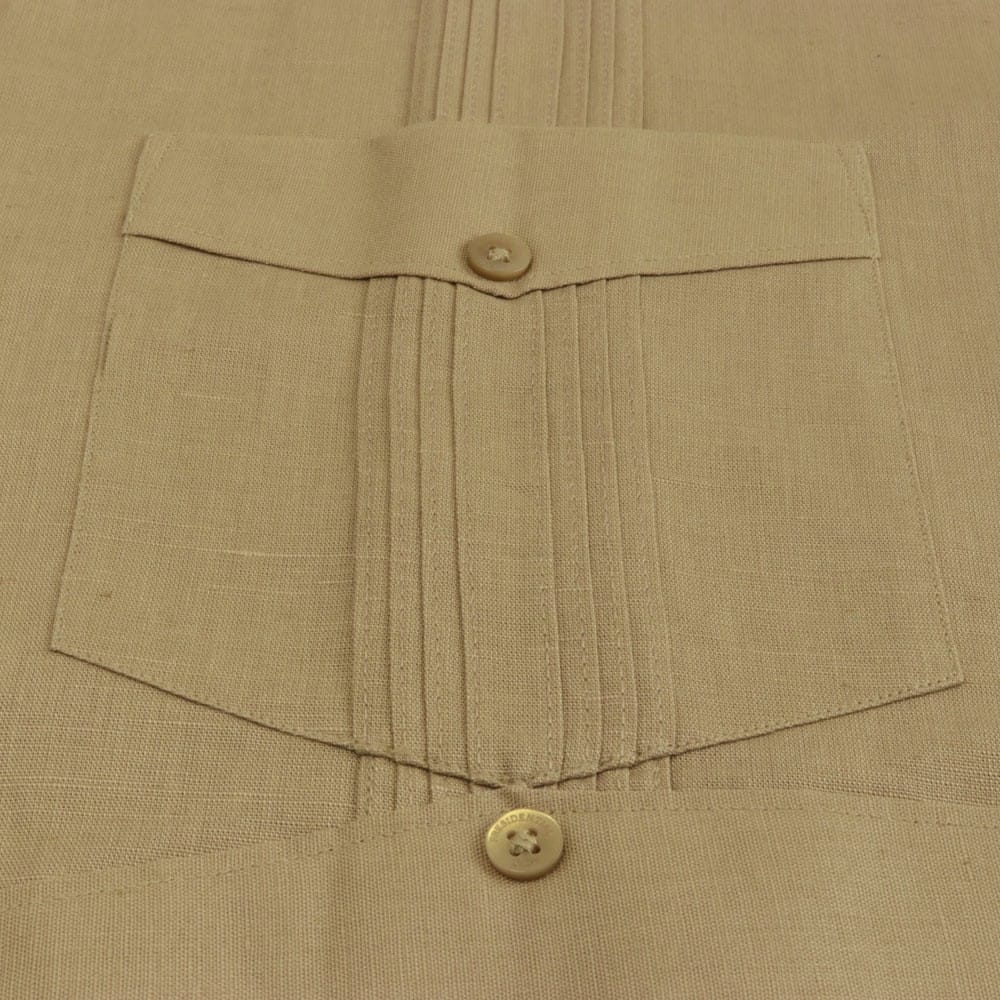 Khaki Sky Long Sleeve Cuban Multi-Pocket Cotton Linen Shirt