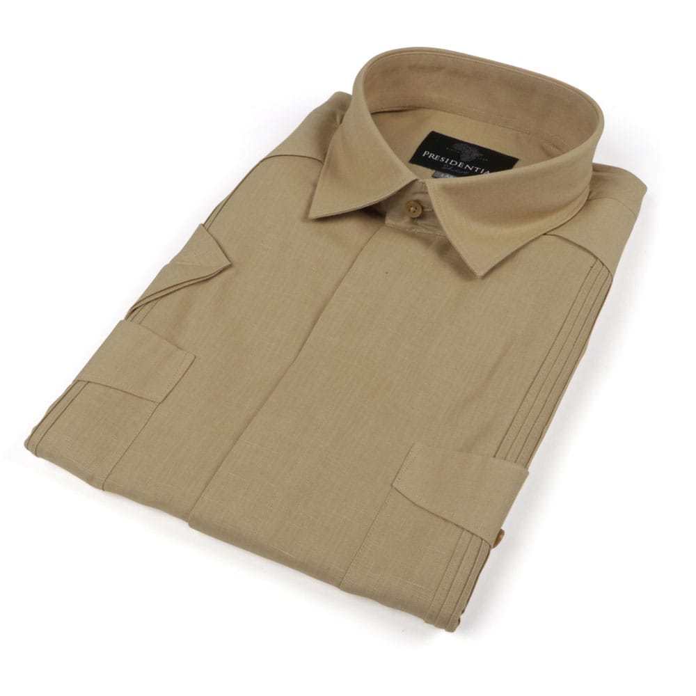 Khaki Sky Short Sleeve Cuban Multi-Pocket Cotton Linen Shirt