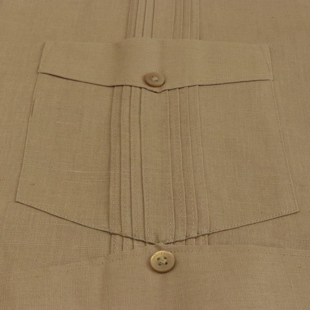 Khaki Sky Short Sleeve Cuban Multi-Pocket Cotton Linen Shirt