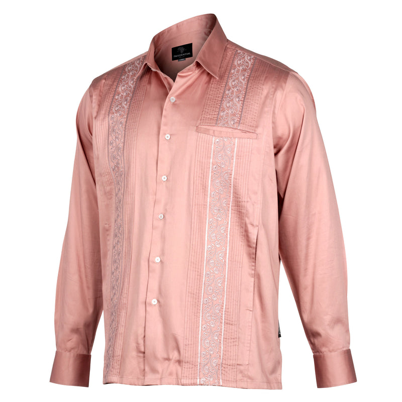 Coral Long Sleeve Cotton Sateen Embroidered Multi-Pocket Men's Shirt
