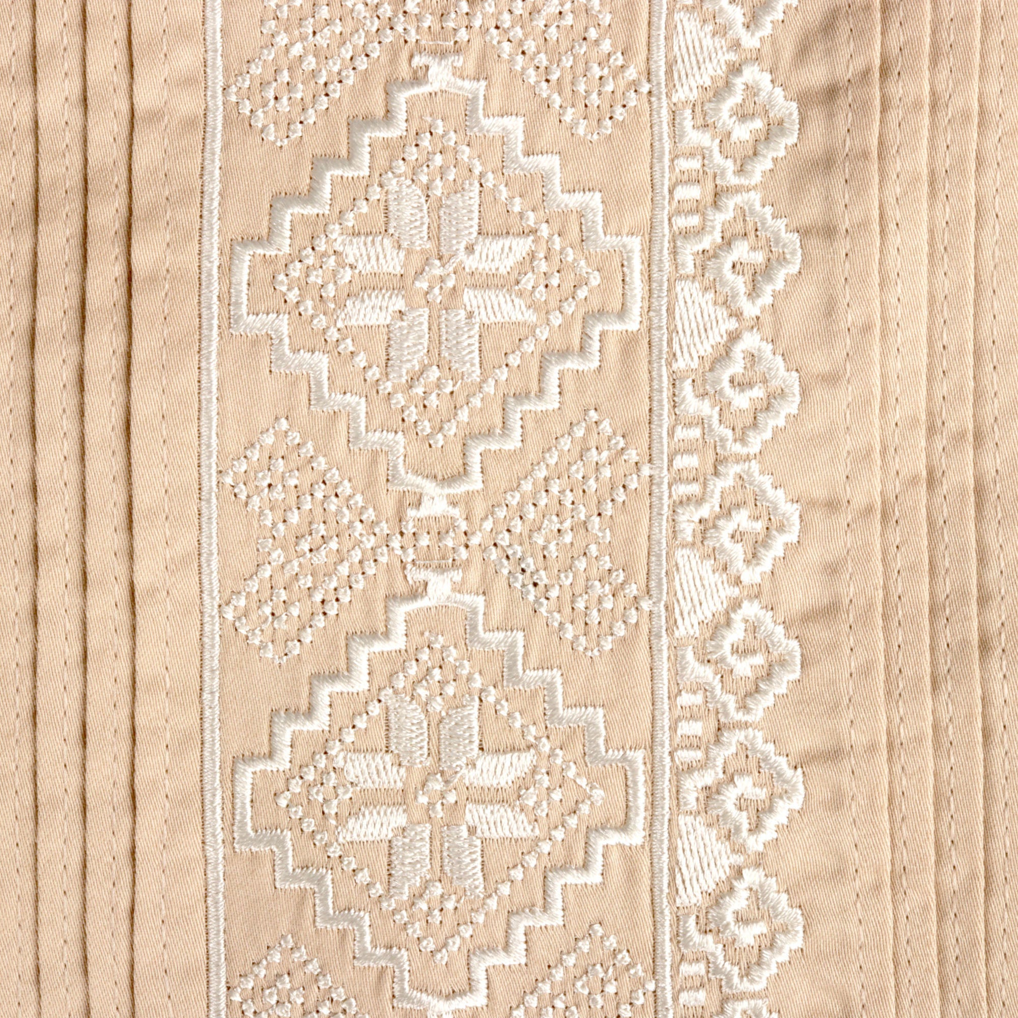 Khaki Long Sleeve Cotton Sateen Embroidered Multi-Pocket Men's Shirt