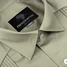 Olive Long Sleeve Cotton Sateen Embroidered Multi-Pocket Men's Shirt