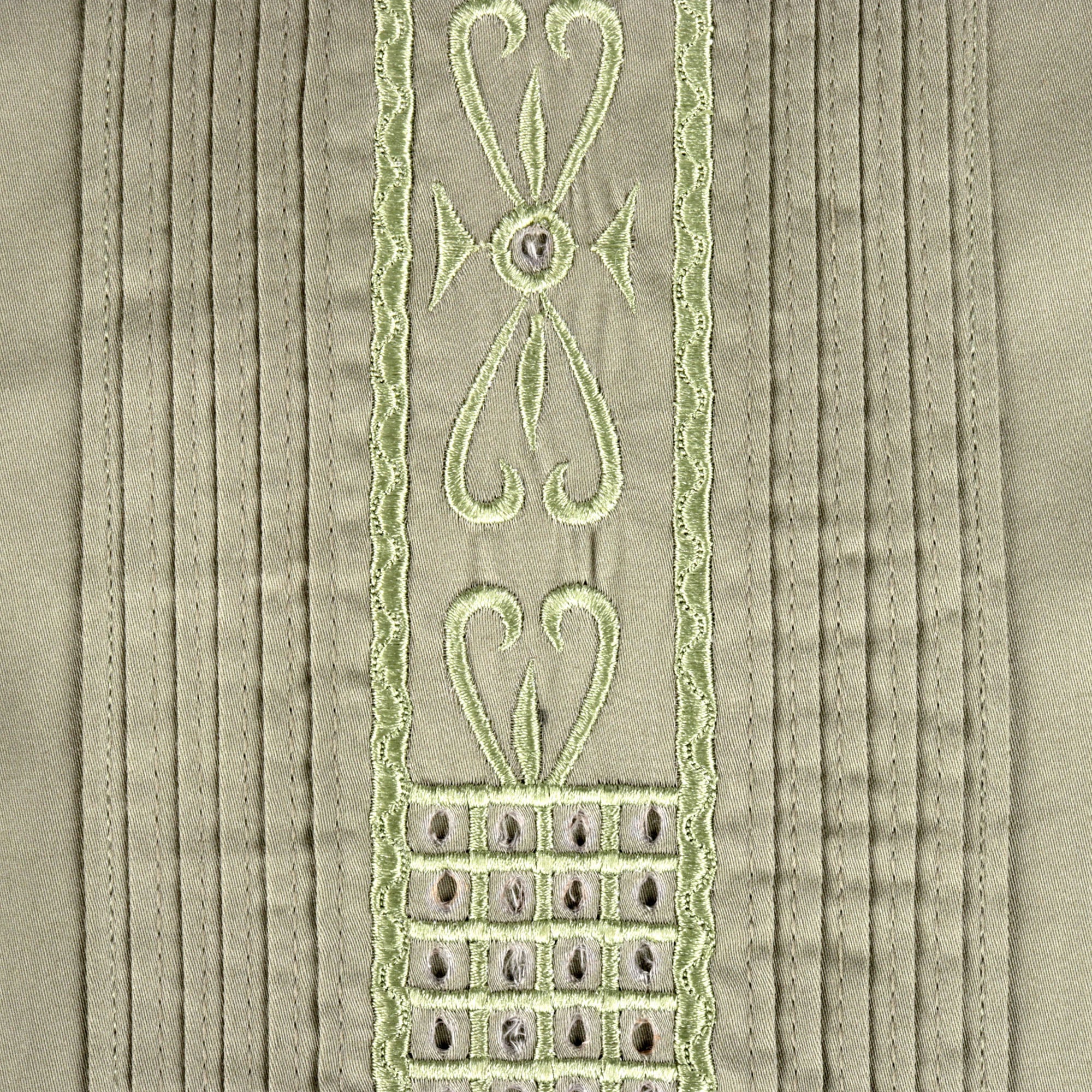 Olive Long Sleeve Cotton Sateen Embroidered Multi-Pocket Men's Shirt