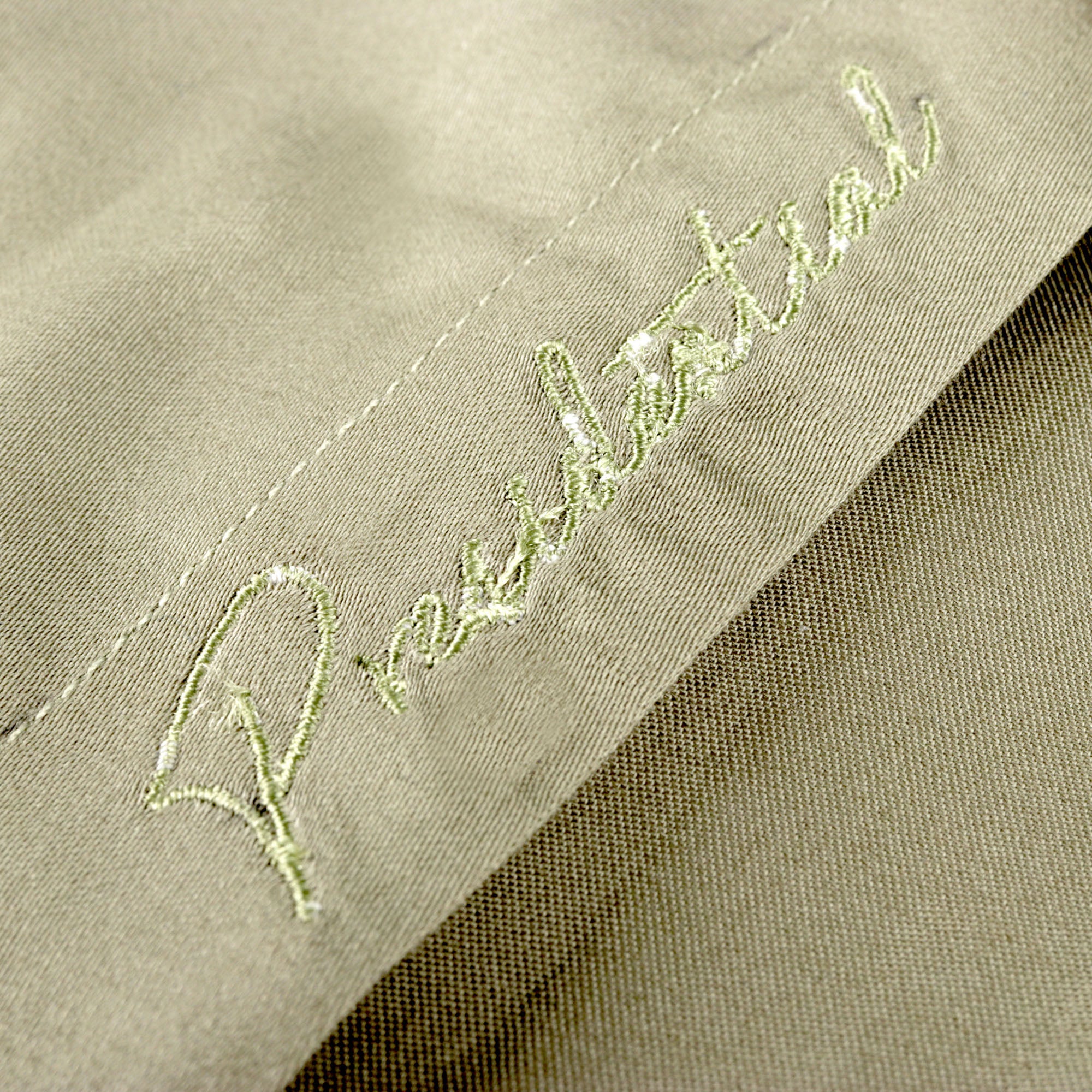 Olive Long Sleeve Cotton Sateen Embroidered Multi-Pocket Men's Shirt