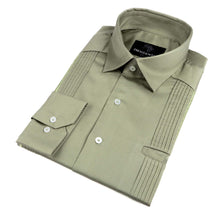Olive Long Sleeve Cotton Sateen Embroidered Multi-Pocket Men's Shirt