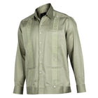 Olive Long Sleeve Cotton Sateen Embroidered Multi-Pocket Men's Shirt