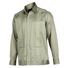 Olive Long Sleeve Cotton Sateen Embroidered Multi-Pocket Men's Shirt