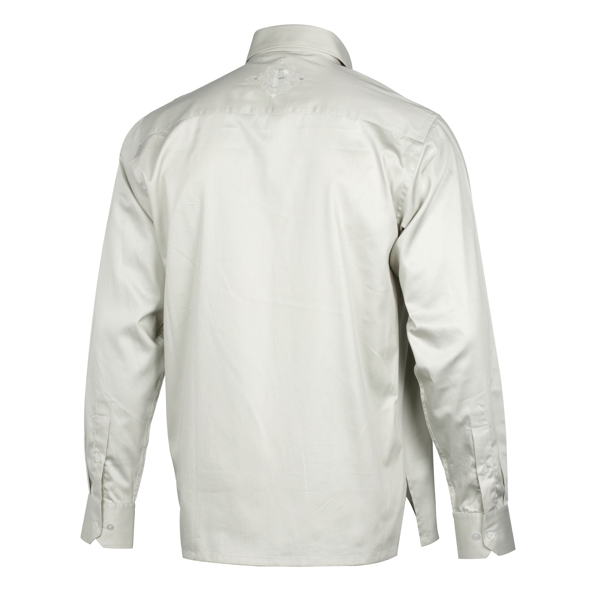 Light Sage Long Sleeve Cotton Sateen Embroidered Multi-Pocket Men's Shirt