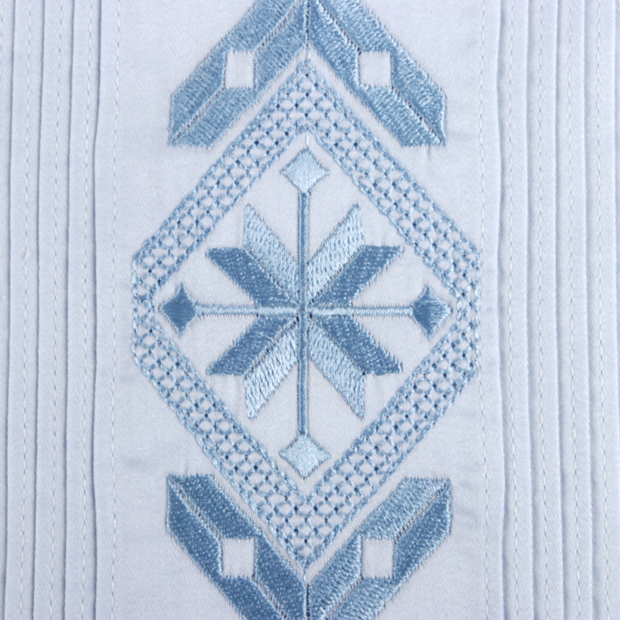 Light Blue Long Sleeve Cotton Sateen Embroidered Multi-Pocket Men's Shirt