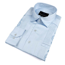 Light Blue Long Sleeve Cotton Sateen Embroidered Multi-Pocket Men's Shirt