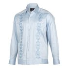 Light Blue Long Sleeve Cotton Sateen Embroidered Multi-Pocket Men's Shirt