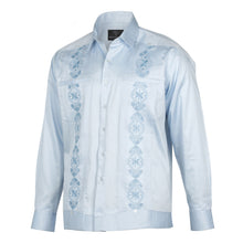 Light Blue Long Sleeve Cotton Sateen Embroidered Multi-Pocket Men's Shirt
