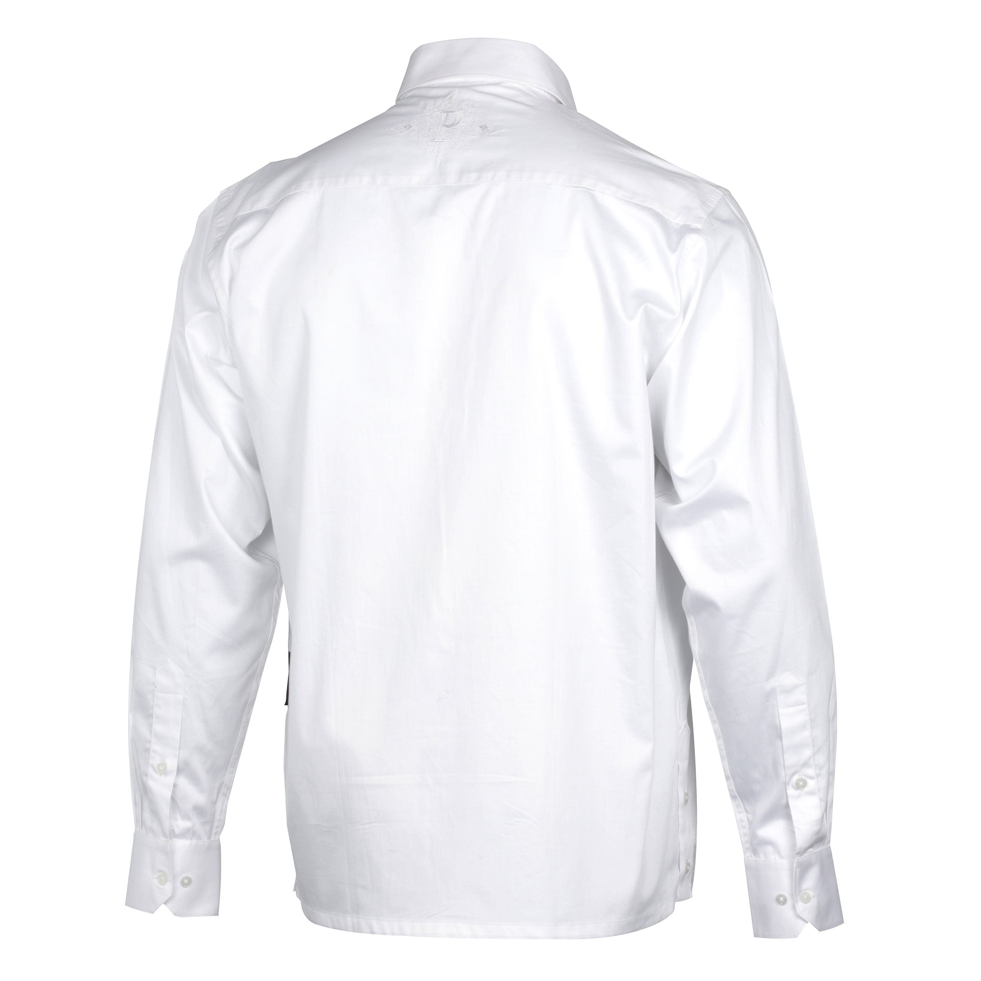 White Long Sleeve Cotton Sateen Embroidered Multi-Pocket Men's Shirt