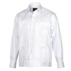 White Long Sleeve Cotton Sateen Embroidered Multi-Pocket Men's Shirt