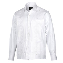 White Long Sleeve Cotton Sateen Embroidered Multi-Pocket Men's Shirt