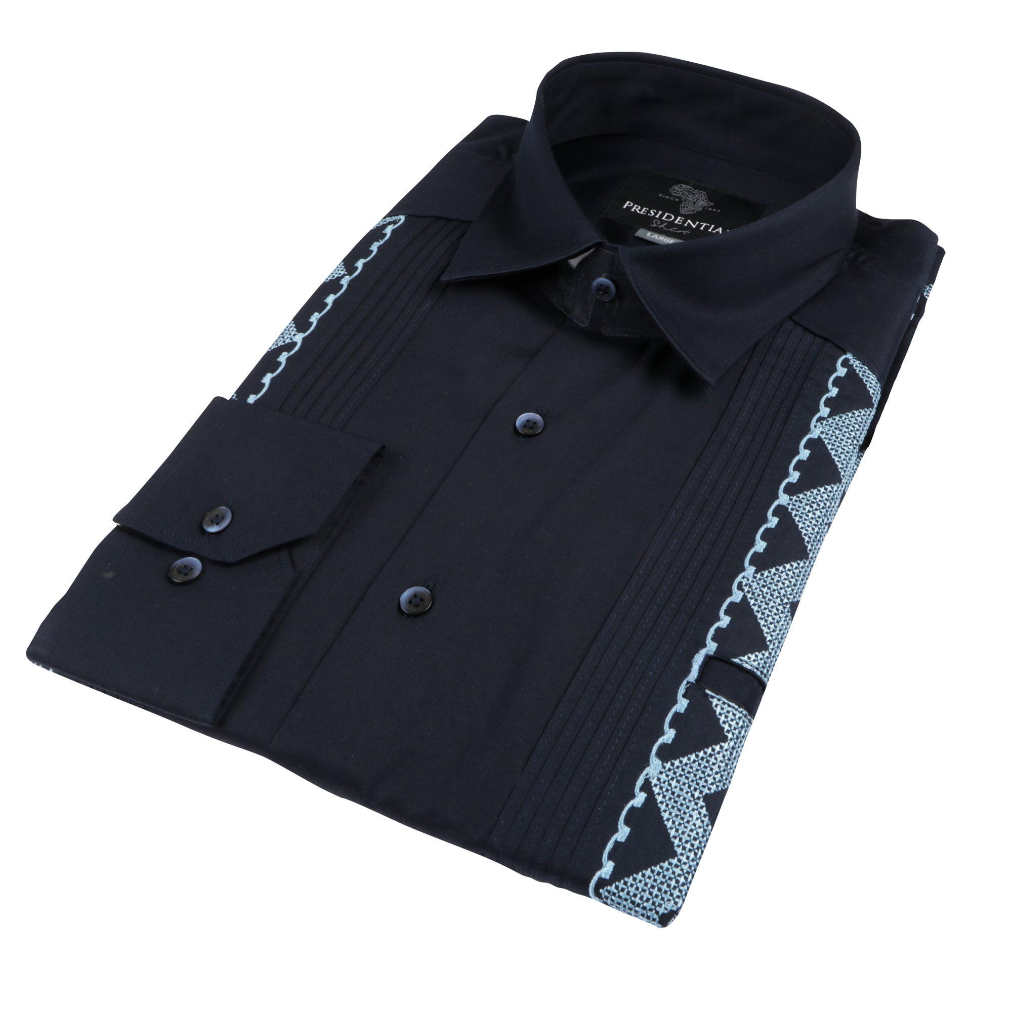 Navy/Light Navy Long Sleeve Cotton Sateen Embroidered Multi-Pocket Men's Shirt