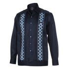 Navy/Light Navy Long Sleeve Cotton Sateen Embroidered Multi-Pocket Men's Shirt