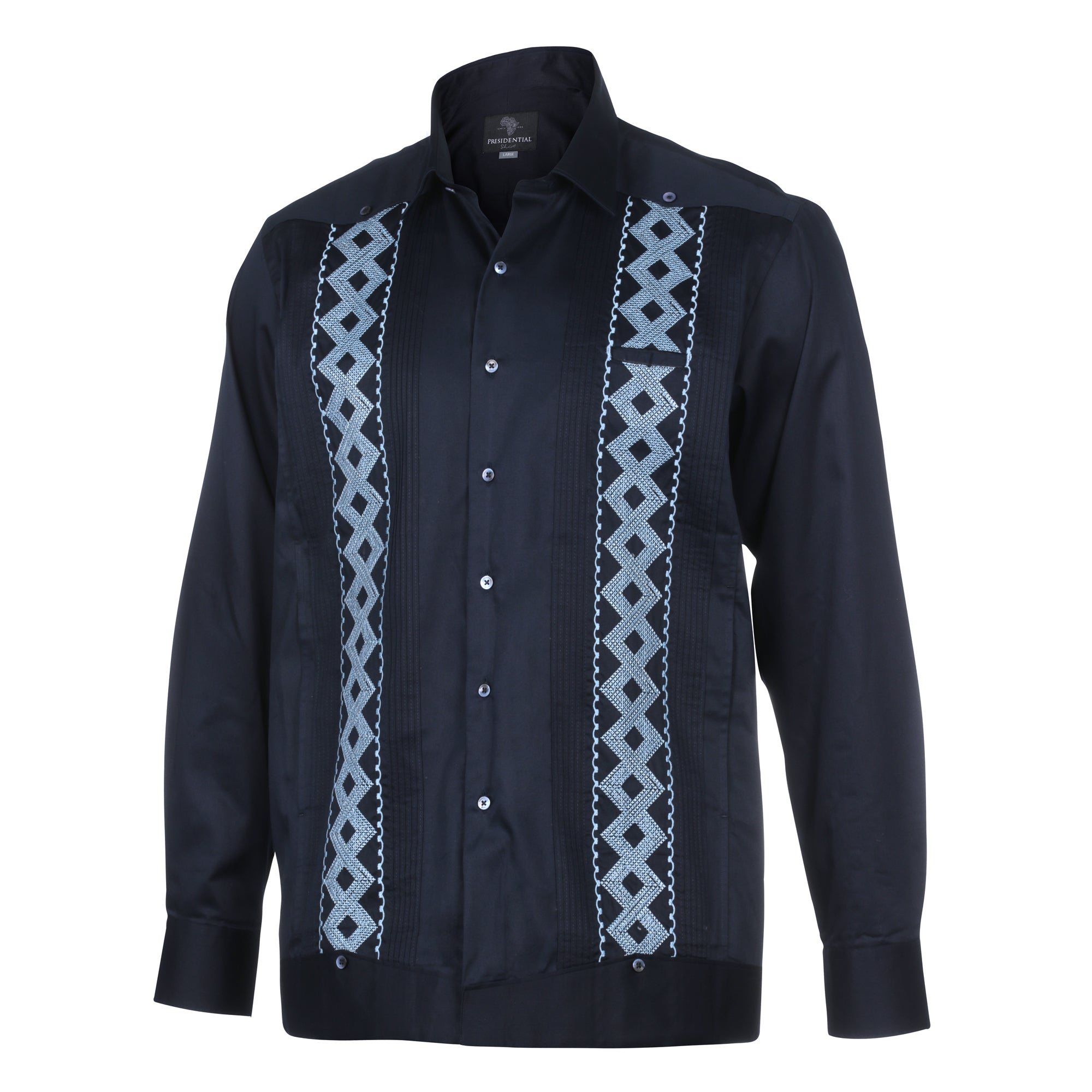 Navy/Light Navy Long Sleeve Cotton Sateen Embroidered Multi-Pocket Men's Shirt