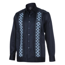 Navy/Light Navy Long Sleeve Cotton Sateen Embroidered Multi-Pocket Men's Shirt