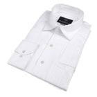 Classic White Long Sleeve Cotton Sateen Embroidered Multi-Pocket Men's Shirt