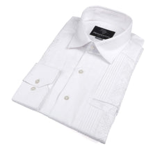 Classic White Long Sleeve Cotton Sateen Embroidered Multi-Pocket Men's Shirt