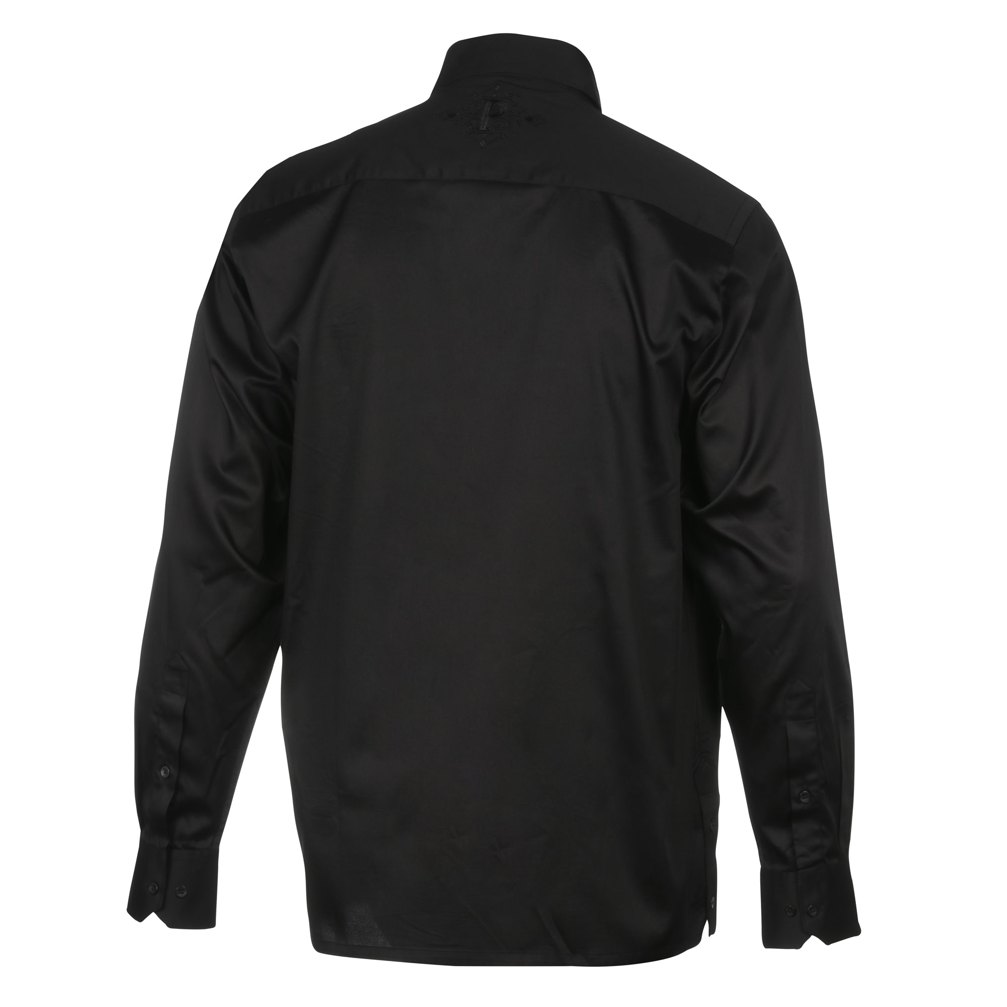 Black Long Sleeve Cotton Sateen Embroidered Multi-Pocket Men's Shirt
