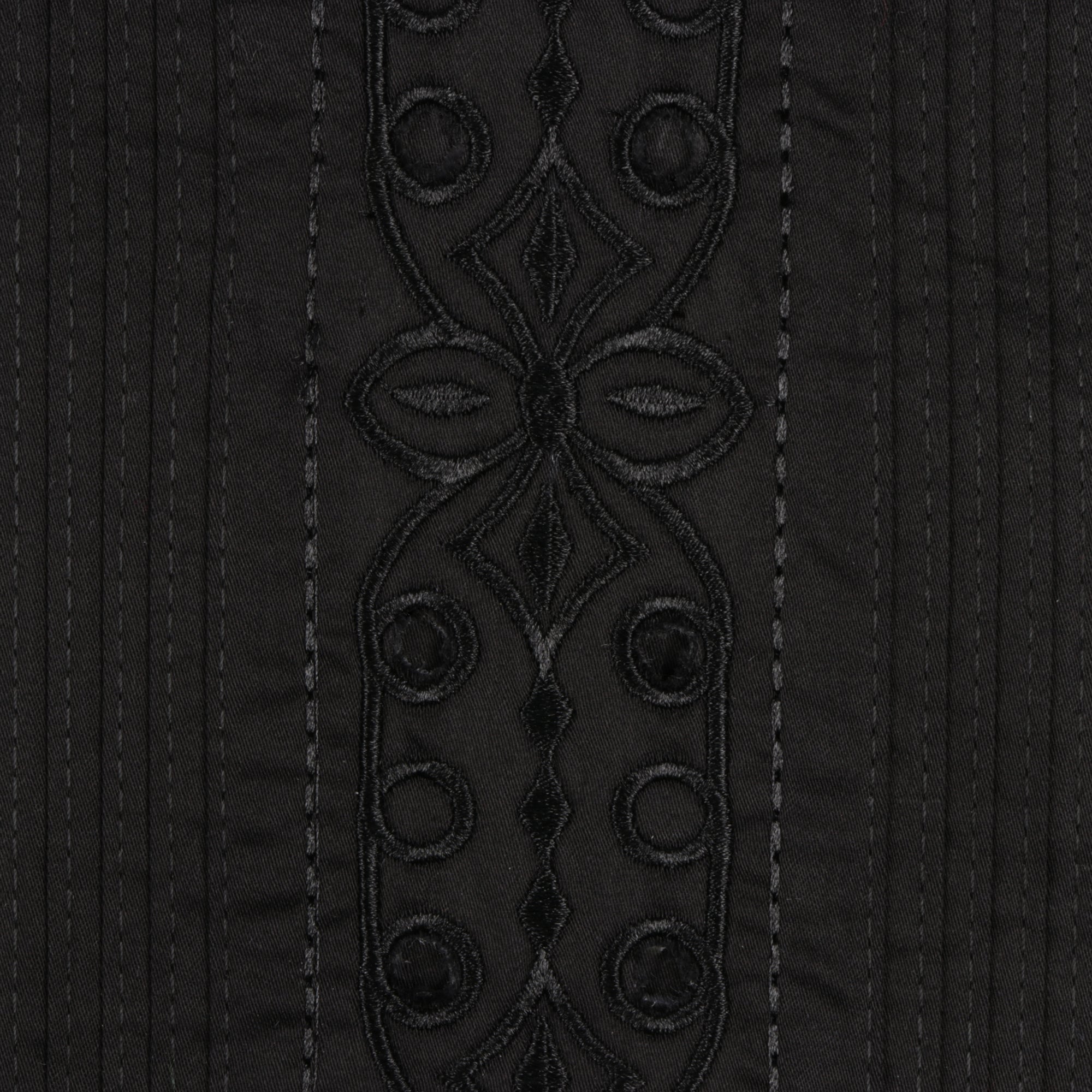 Black Long Sleeve Cotton Sateen Embroidered Multi-Pocket Men's Shirt